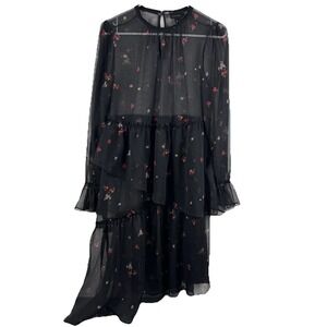 WHO WHAT WEAR Womens sheer dress romantic layered black floral - S‎